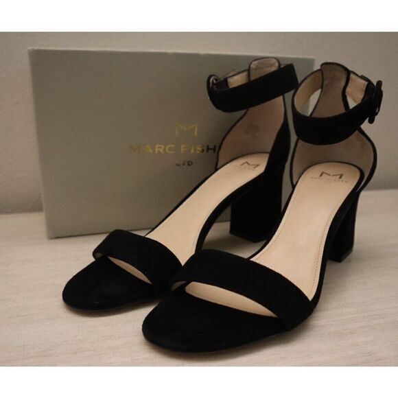 Marc Fisher Women's Sz 10 M Black Suede Karlee Ankle Strap Dress Sandal Heels - Picture 6 of 9